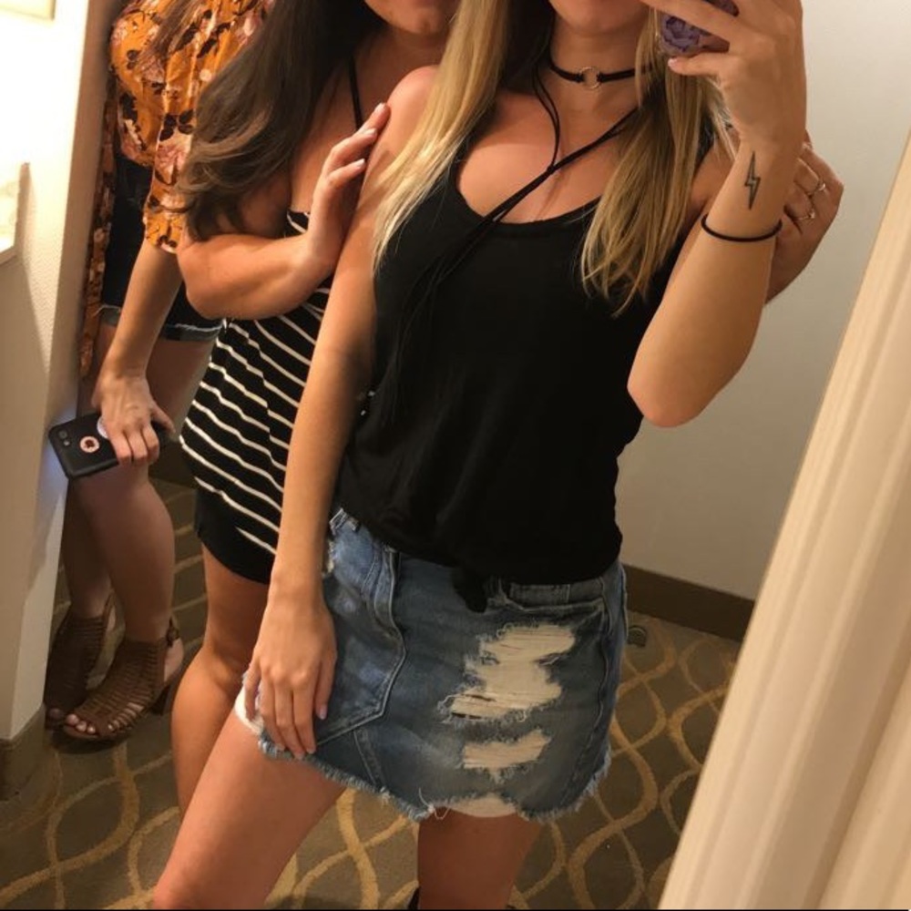 Hollister Distressed High Waisted Denim Skirt